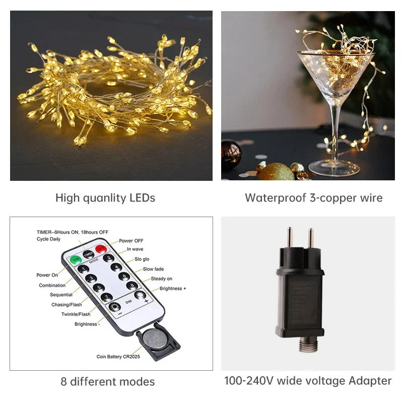 LED Weihnachtsbeleuchtung mit Silberdraht – Bis zu 1000 mehrfarbige LED-Lampen, IP44 für Innen & Außen