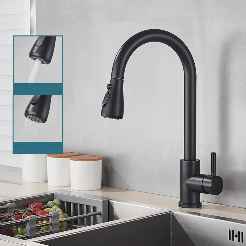 Ausziehbarer Wasserhahn mit einfachem Hebelmischer – Flexibler Wasserhahn mit Duschfunktion, Hochwertiger Edelstahl, Ideal für moderne Küchen, Einfache Installation