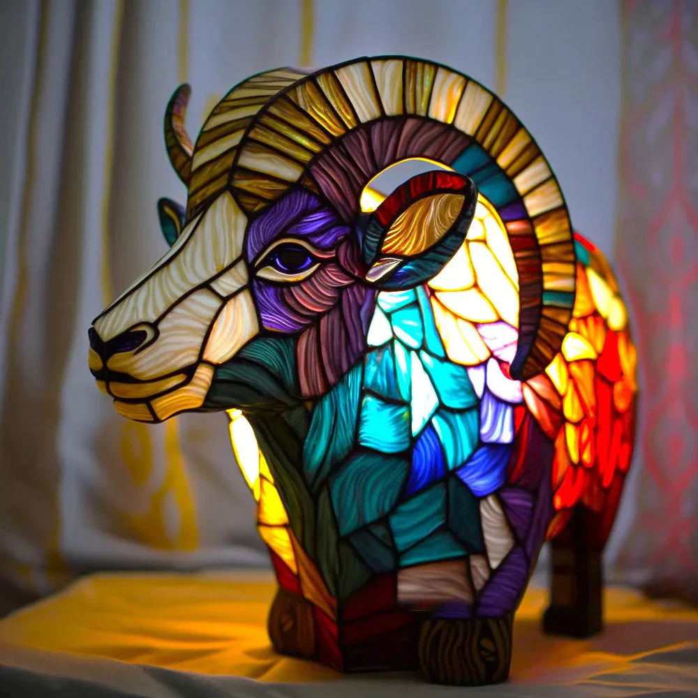Bunte Glaslampe mit Tiermotiven für eine Künstlerische Atmosphäre