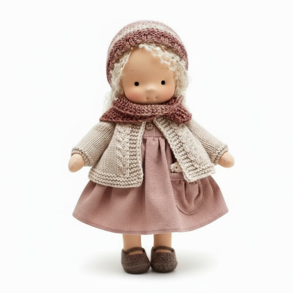 Elora Handgemachte Waldorf-Puppe – Natürliche Baumwoll-Kuschelpuppe für kreatives Spiel