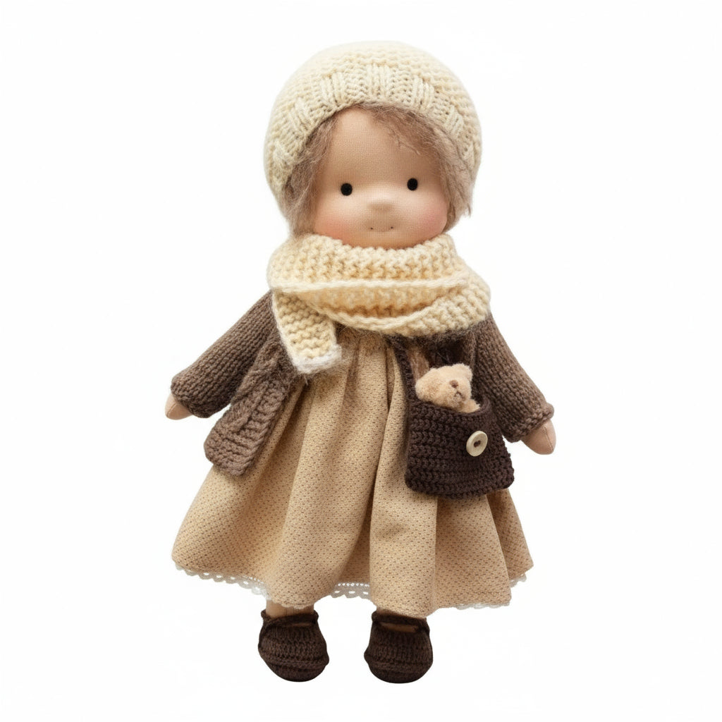 Elora Handgemachte Waldorf-Puppe – Natürliche Baumwoll-Kuschelpuppe für kreatives Spiel