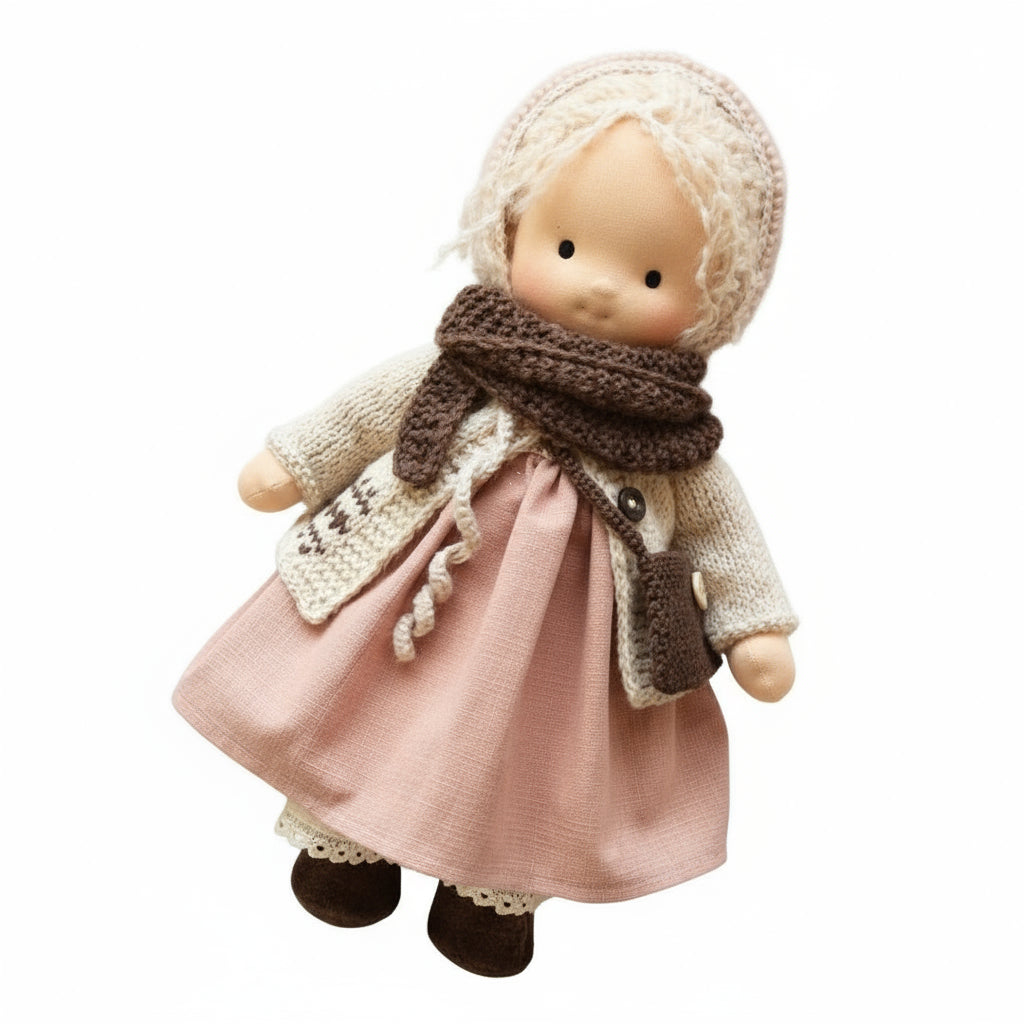 Elora Handgemachte Waldorf-Puppe – Natürliche Baumwoll-Kuschelpuppe für kreatives Spiel