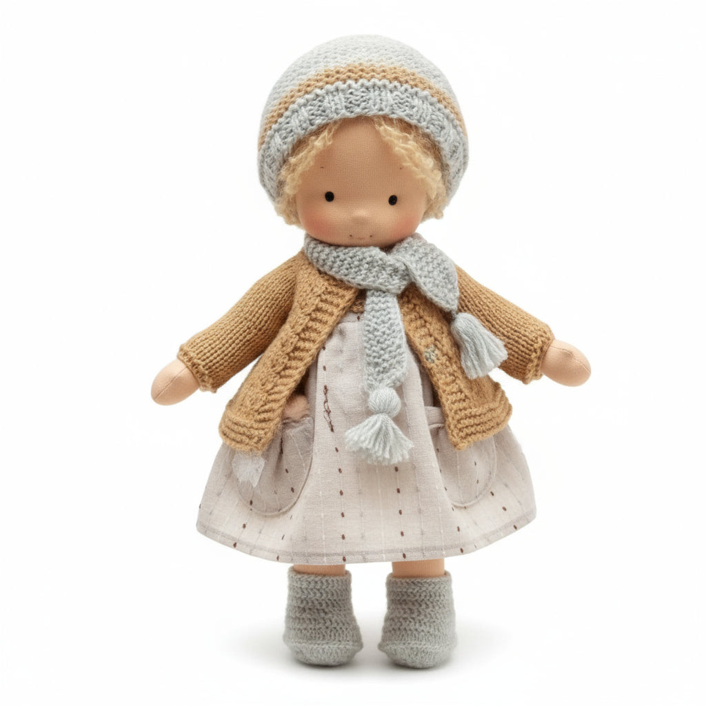 Elora Handgemachte Waldorf-Puppe – Natürliche Baumwoll-Kuschelpuppe für kreatives Spiel