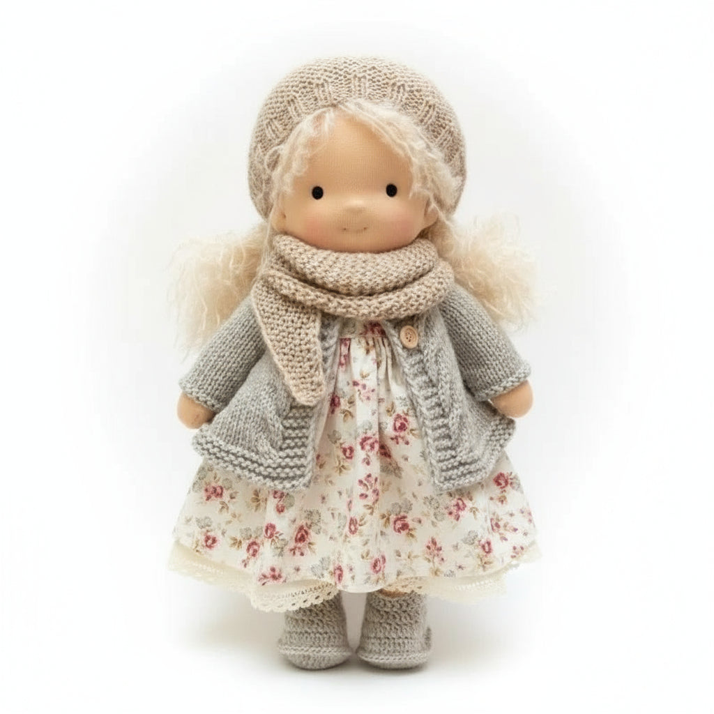 Elora Handgemachte Waldorf-Puppe – Natürliche Baumwoll-Kuschelpuppe für kreatives Spiel