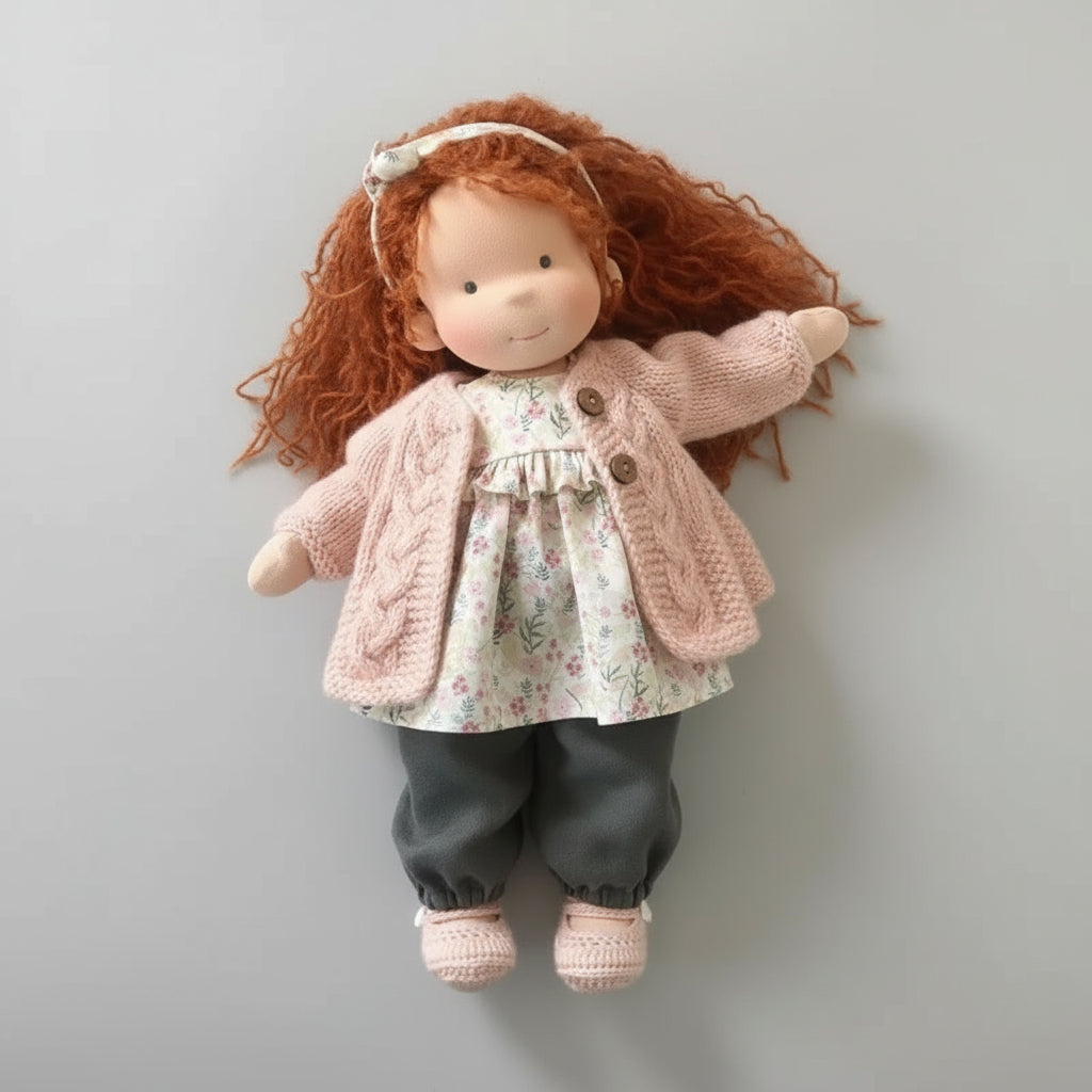 Elora Handgemachte Waldorf-Puppe – Natürliche Baumwoll-Kuschelpuppe für kreatives Spiel
