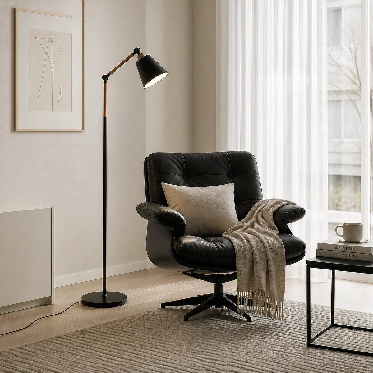 Nordic Stehlampe – Minimalistisches Design mit Verstellbarem Lampenkopf
