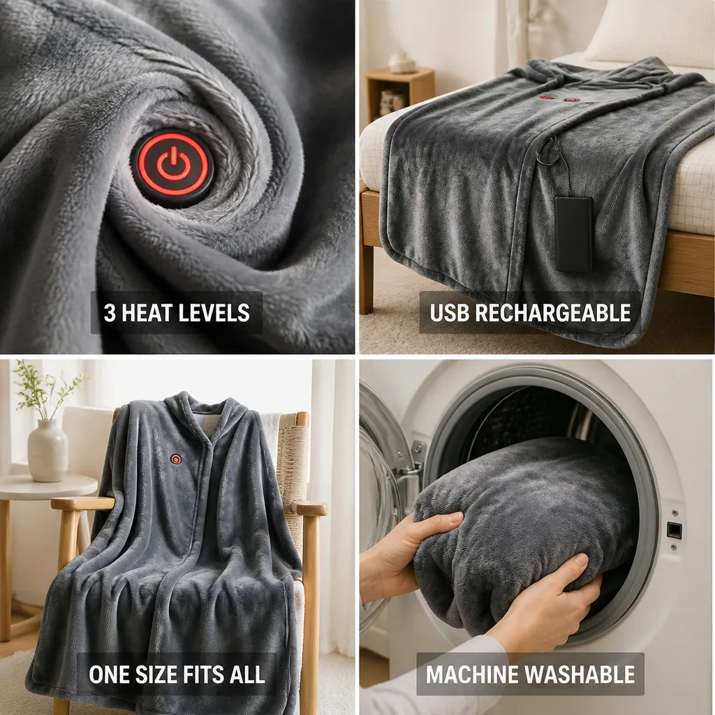 Heated Blanket Scarf mit USB – 3 Wärmestufen