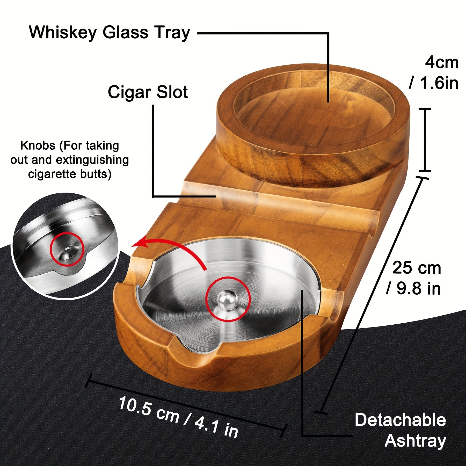 CigarOak Aschenbecher mit Whiskeyhalter – Luxuriöse Holzschale für Zigarrenliebhaber