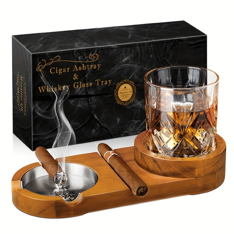 CigarOak Aschenbecher mit Whiskeyhalter – Luxuriöse Holzschale für Zigarrenliebhaber