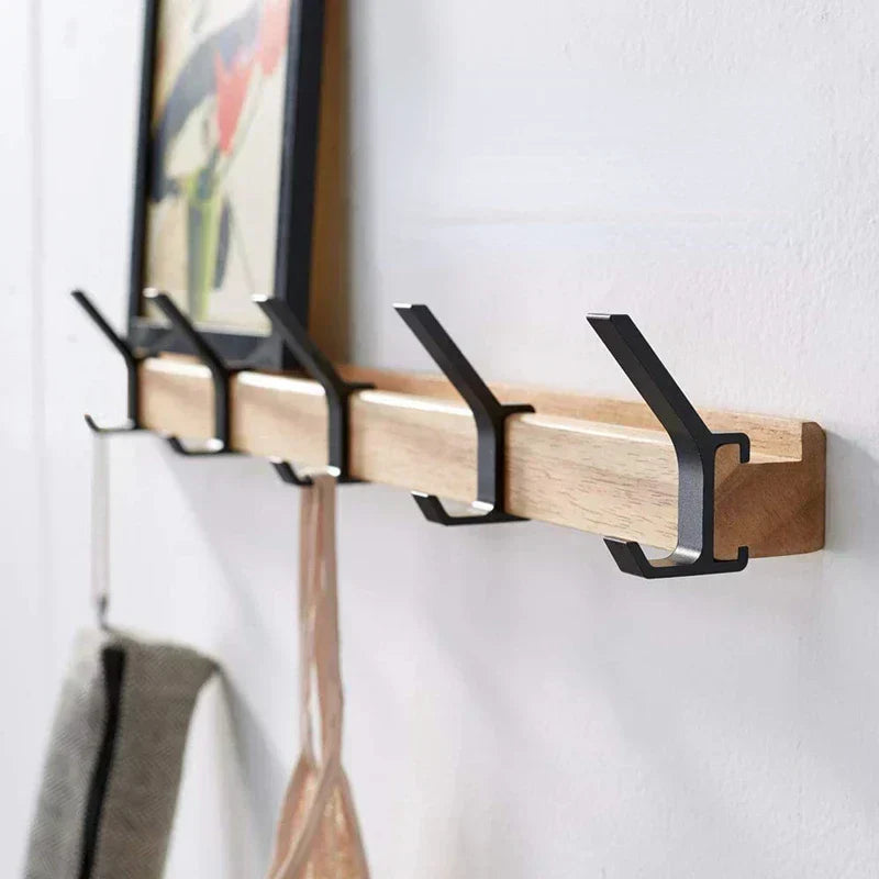 Nordivo Wandgarderobe Verstellbare Doppelte Haken Skandinavisches Design Holz Aluminium Platzsparend Modern
