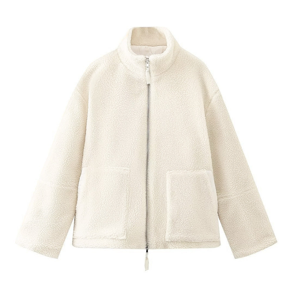Damen Fleece Top – Lockere Pullover mit Warmem Stehkragen