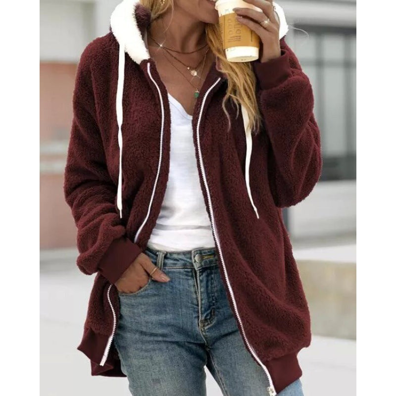 Lang Fleece Damenjacke mit Kapuze – Bequemes Oversized Veerle Design