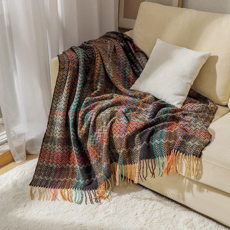 Gewebte Plaid-Decke mit Fransen – Dekorative Bankdecke