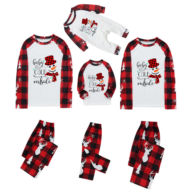 Roter Karomuster Schneemann Familien-Weihnachtspajama-Sets