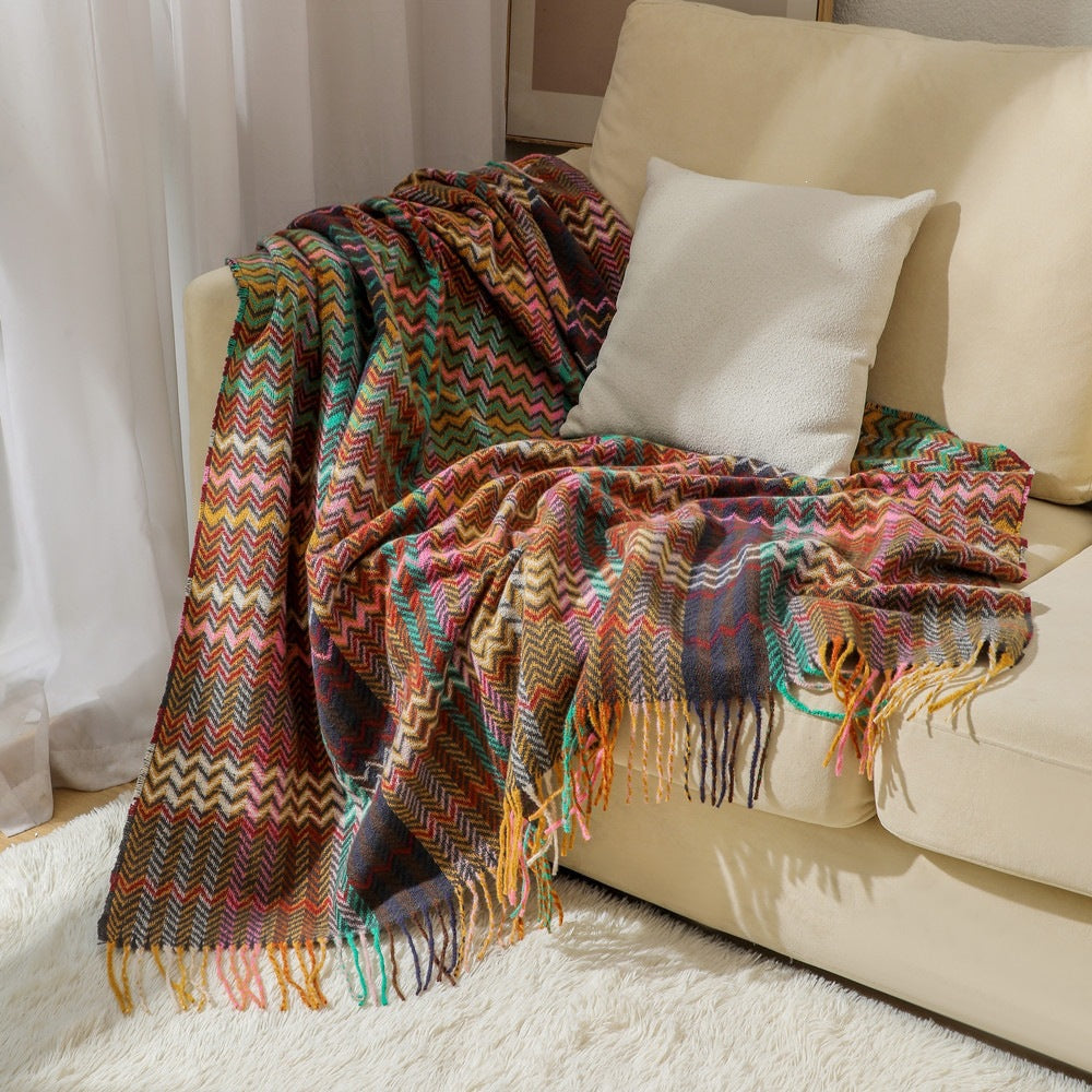 Gewebte Plaid-Decke mit Fransen – Dekorative Bankdecke