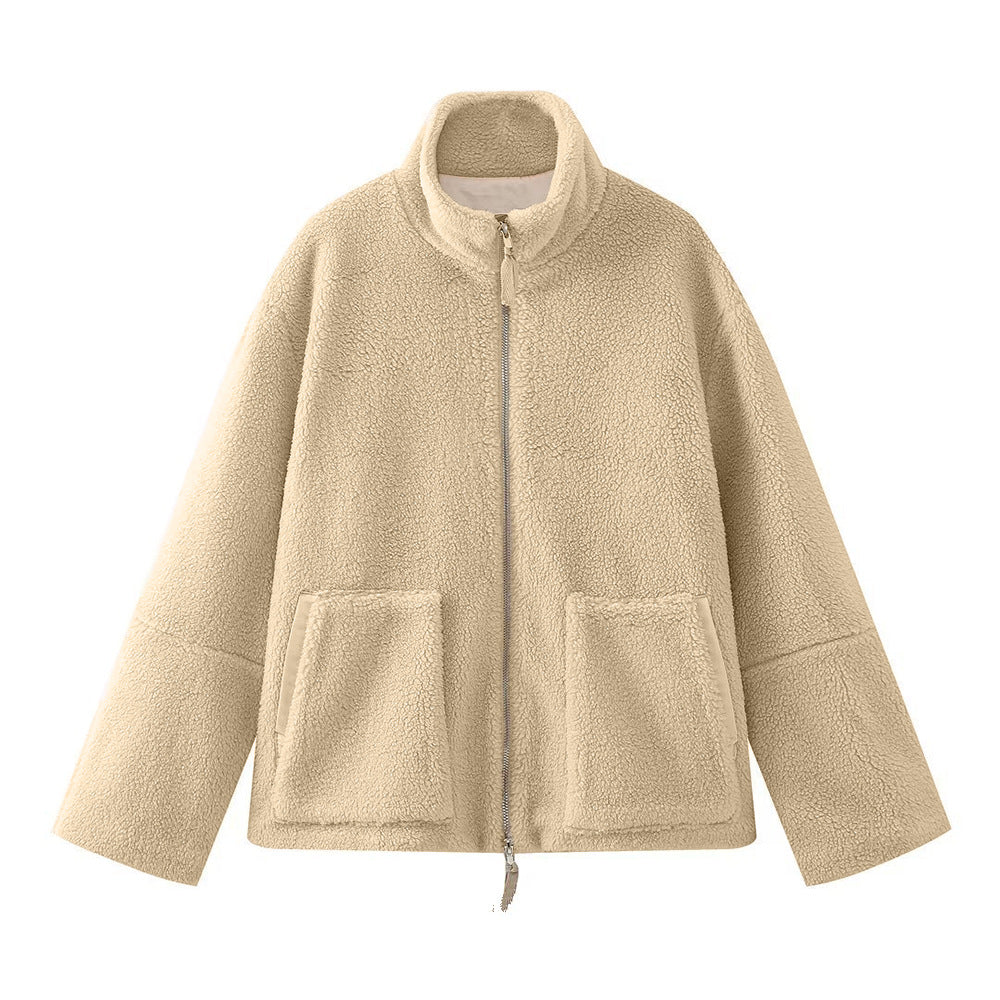 Damen Fleece Top – Lockere Pullover mit Warmem Stehkragen