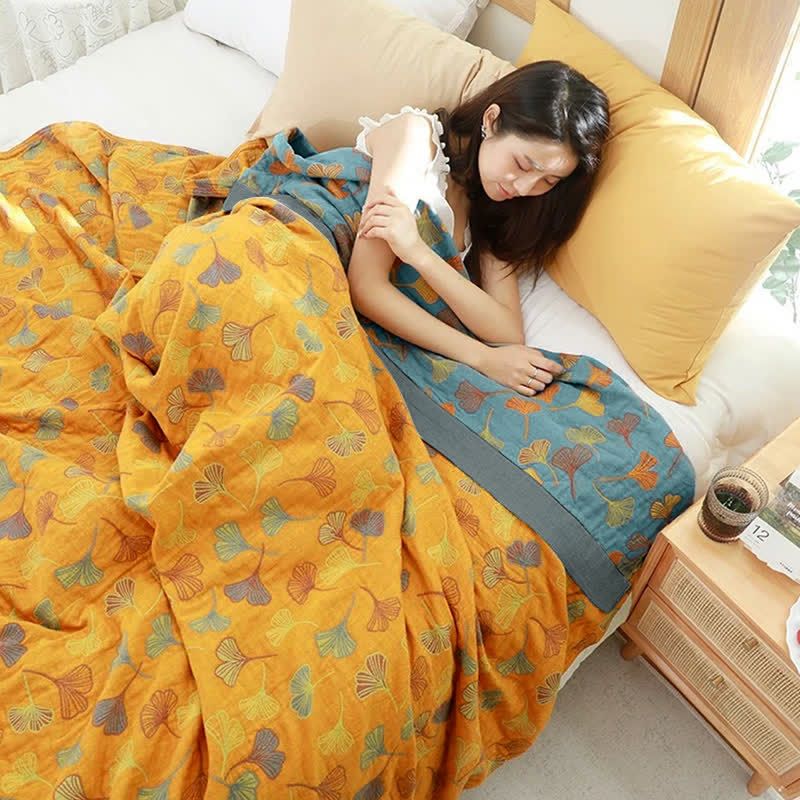 Umkehrbare Baumwolldecke mit Ginkgoblattmuster Schlafzimmer