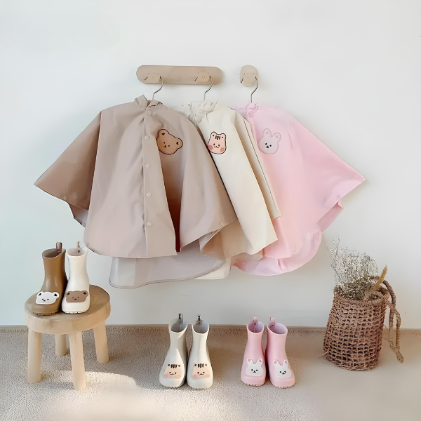 Kinder Regenjacke mit Kapuze – Wasserdichte Jacke mit Bären- oder Hasenmotiv