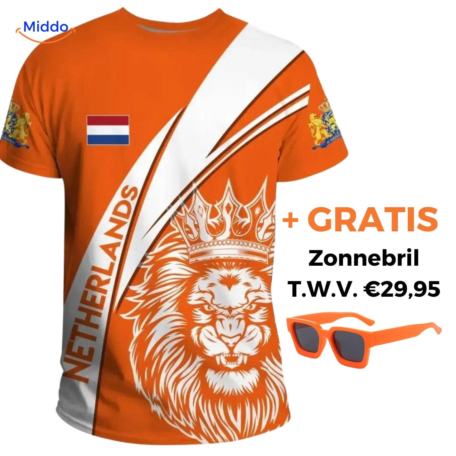 OrangeSupport Fan T-Shirt | Unterstütze die Niederlande mit Stil + GRATIS Sonnenbrille im Wert von 29,95