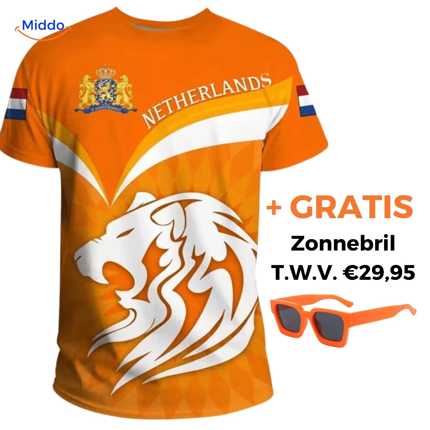 OrangeSupport Fan T-Shirt | Unterstütze die Niederlande mit Stil + GRATIS Sonnenbrille im Wert von 29,95