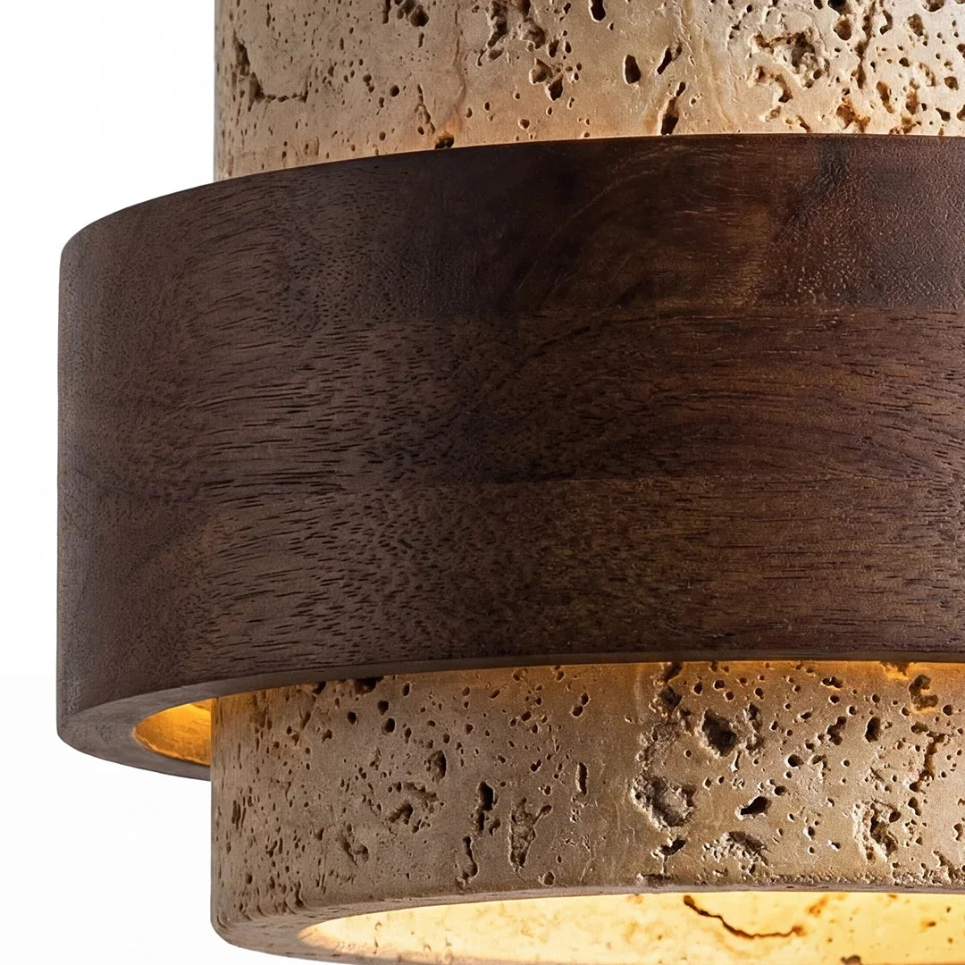 Orvina Wabi-Sabi Natur Travertin Zylinder Pendelleuchte - Japandi Stein Kücheninsel