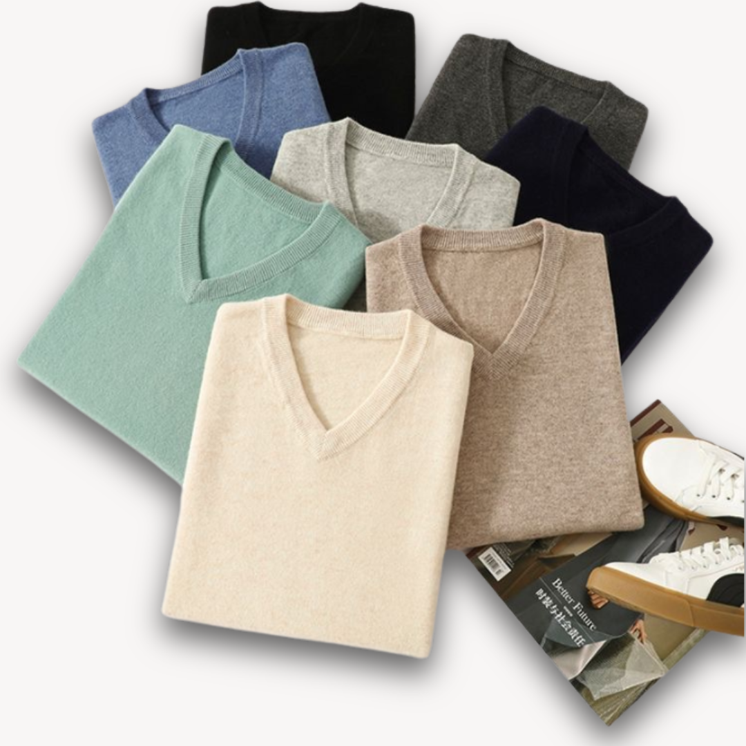 Herren Luxus Kaschmir V-Ausschnitt Pullover – Weich, Elegant und Atmungsaktiv