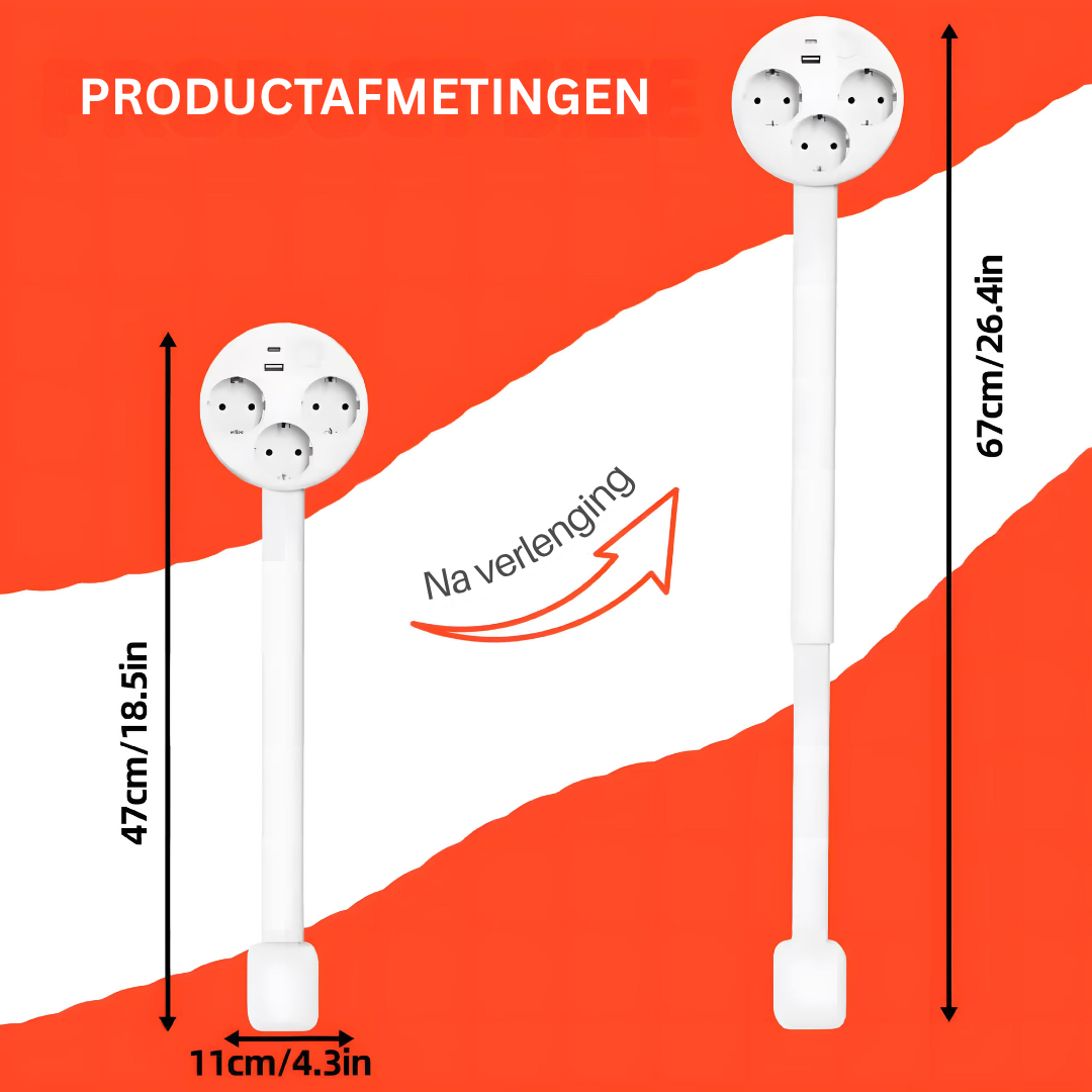 Ausziehbarer Wandsteckerarm – Flexible Stromquelle mit USB und Rotation