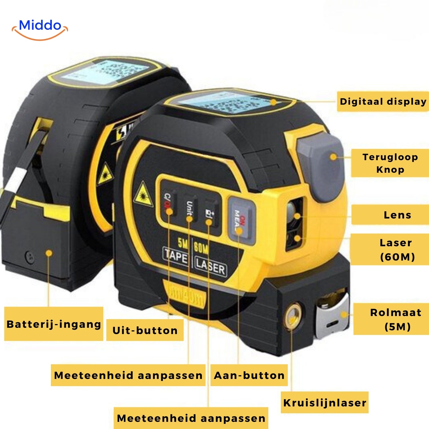 LaserPro Maßband 3-in-1 | Präzises digitales Lasermaßband mit 40 oder 60m Reichweite