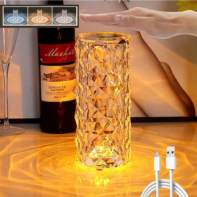 LumiKrystal Touch Tischlampe | 16 Farben und Touchpad für stimmungsvolles Licht