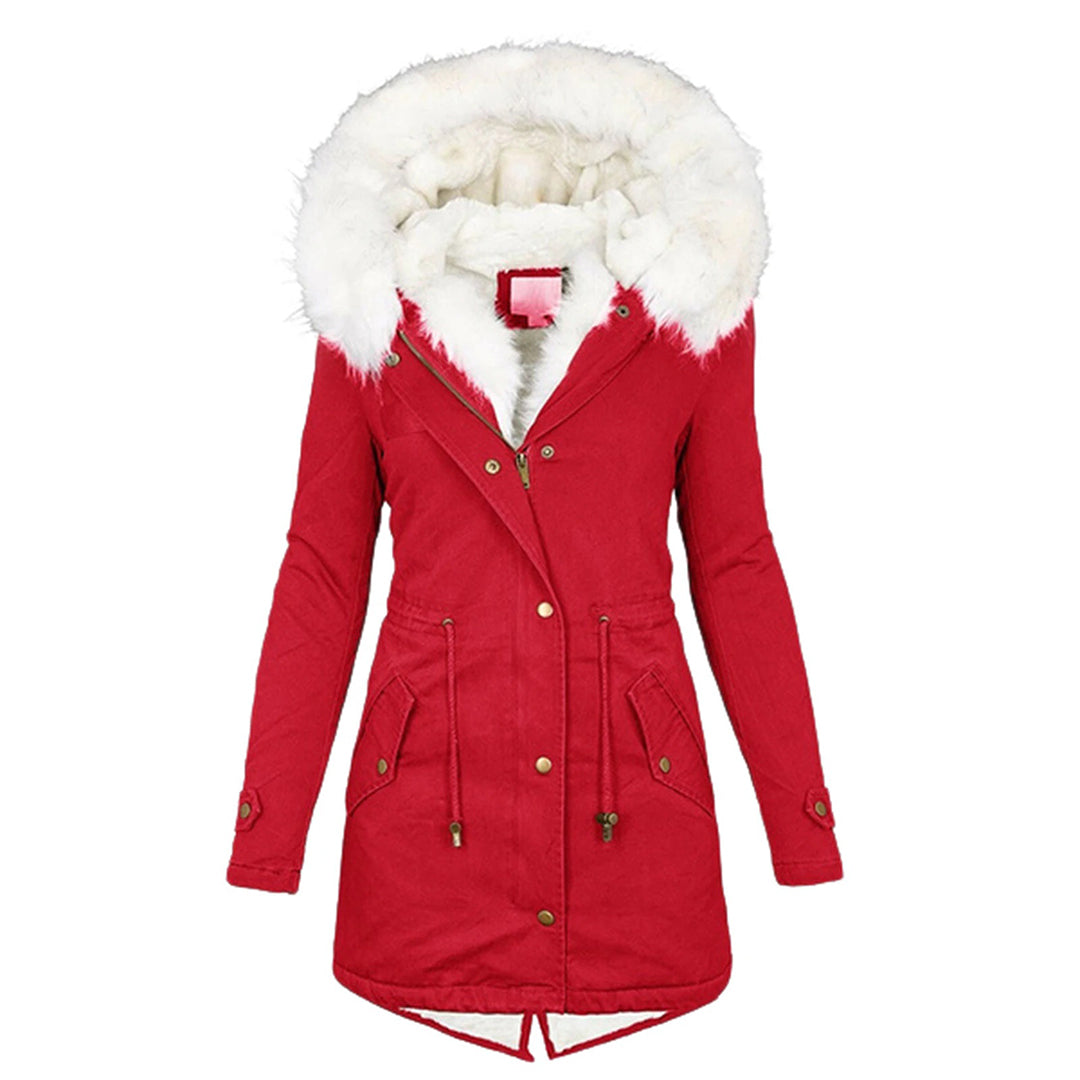 Warme Fleecegefütterte Winterjacke Damen – Winddichte Lange Jacke mit Kapuze