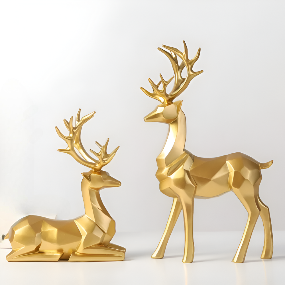 Geometrisches Rentier Figurenset – Moderne 2-teilige Resin-Dekoration