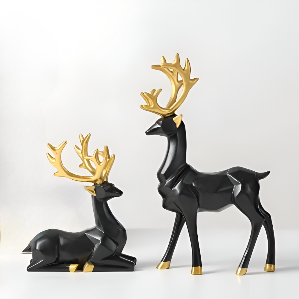 Geometrisches Rentier Figurenset – Moderne 2-teilige Resin-Dekoration