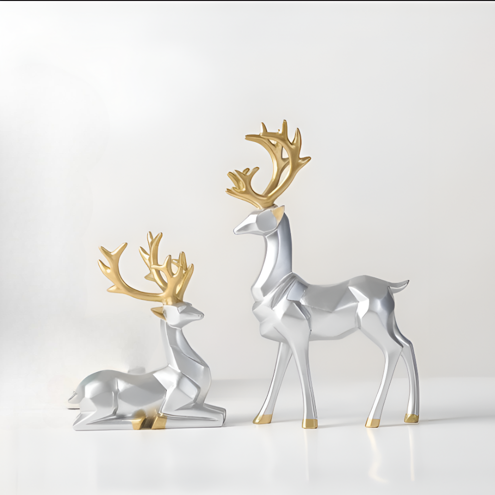Geometrisches Rentier Figurenset – Moderne 2-teilige Resin-Dekoration