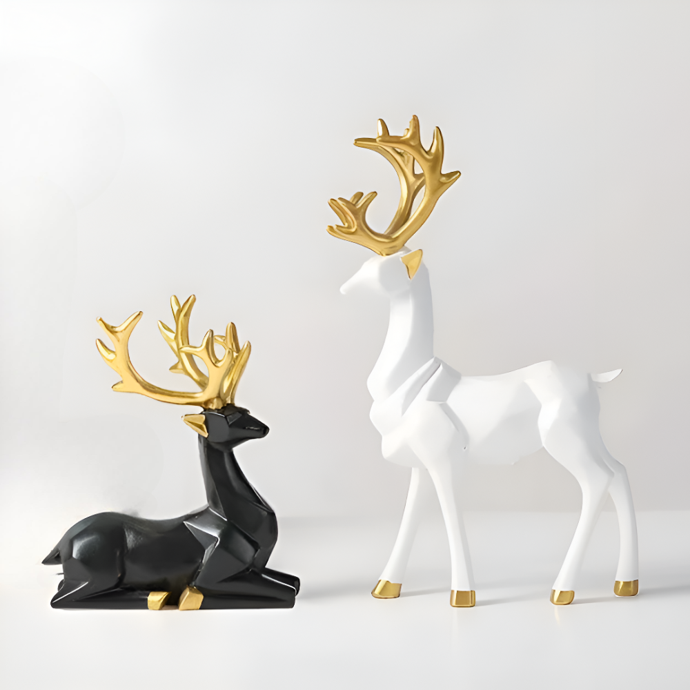 Geometrisches Rentier Figurenset – Moderne 2-teilige Resin-Dekoration