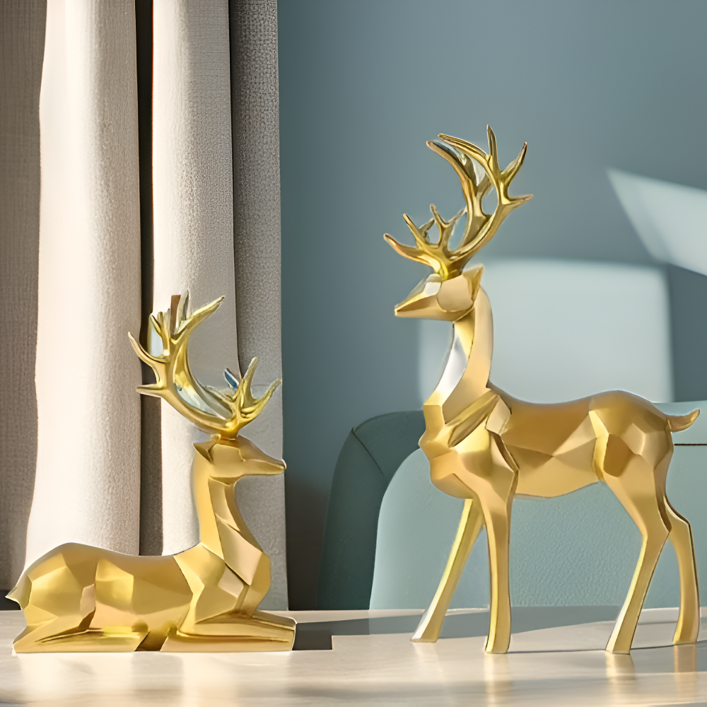 Geometrisches Rentier Figurenset – Moderne 2-teilige Resin-Dekoration