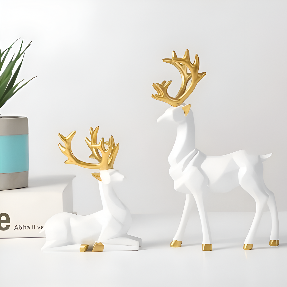 Geometrisches Rentier Figurenset – Moderne 2-teilige Resin-Dekoration
