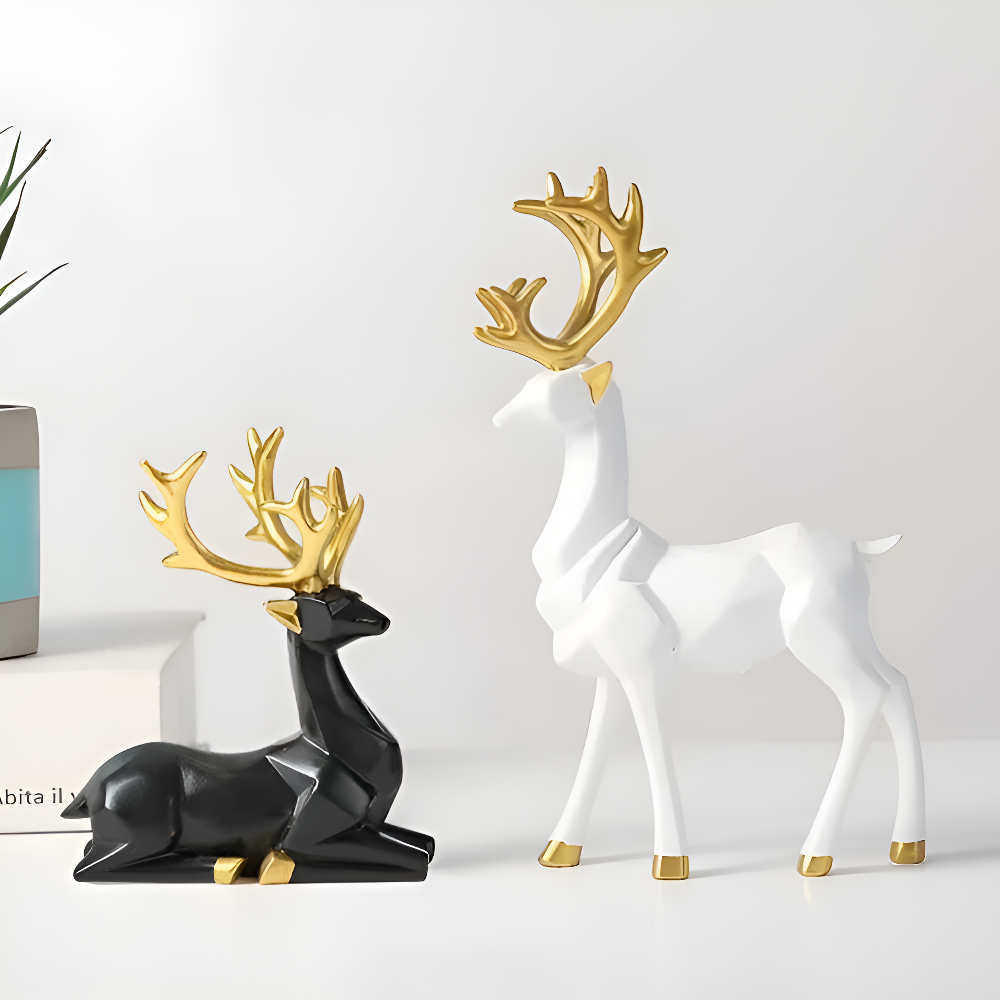 Geometrisches Rentier Figurenset – Moderne 2-teilige Resin-Dekoration