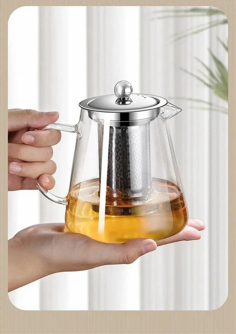 450ml-950ml Hitzebeständige Glas Teekanne – Edelstahl Teesieb, Blumen-Kessel für Kung Fu Teewaren, Puer- und Oolong-Tee