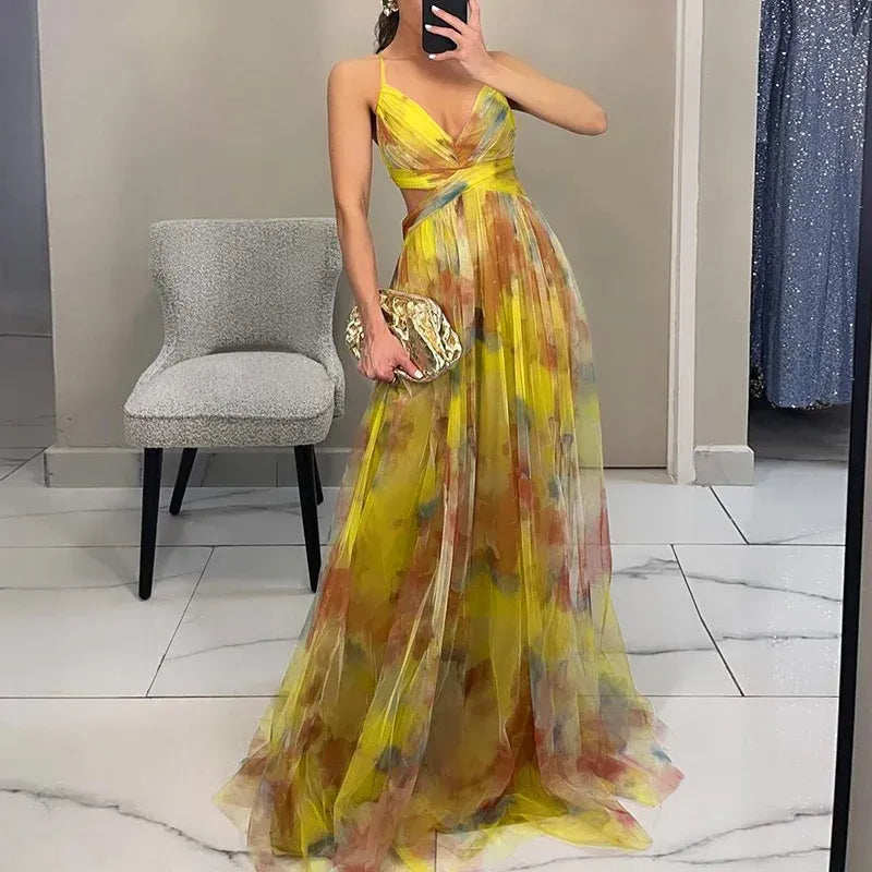 Lange Blumenmusterkleid mit Verstellbaren Trägern für Frauen | Ideal für den Sommer und besondere Anlässe