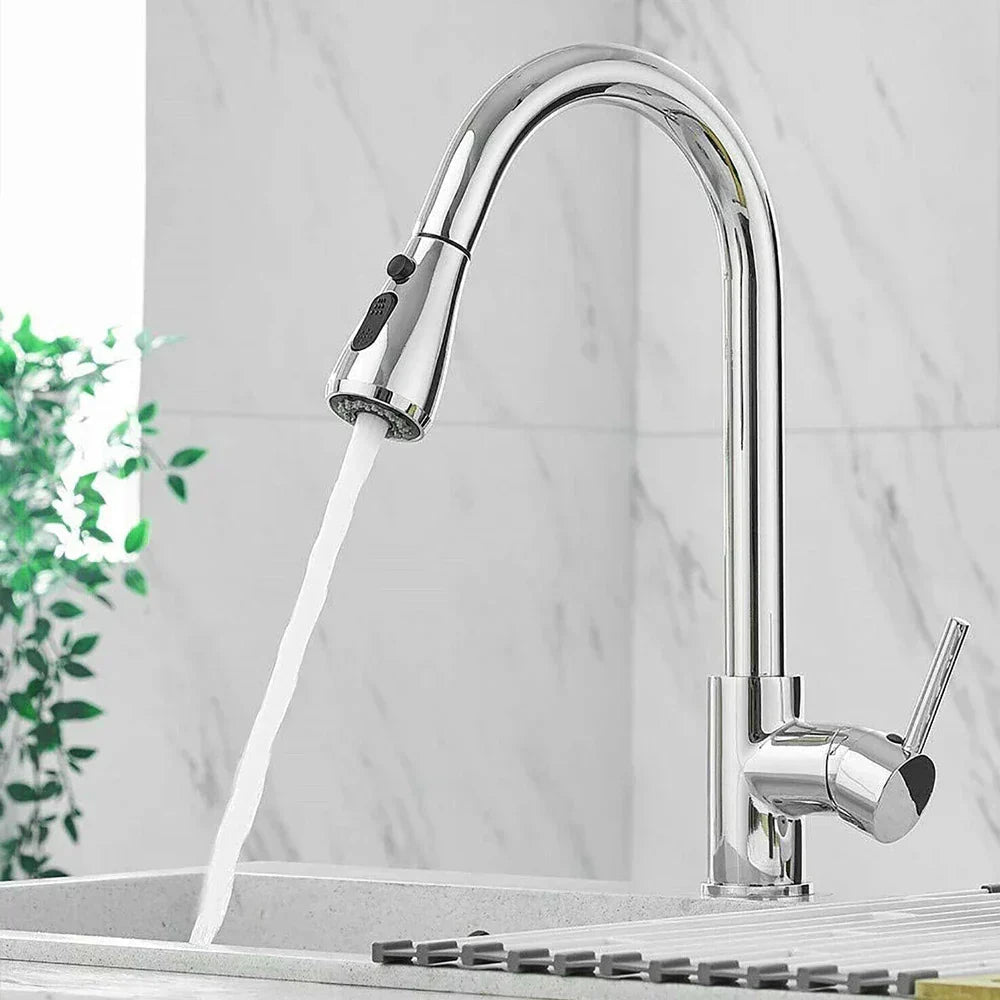 Ausziehbarer Wasserhahn mit einfachem Hebelmischer – Flexibler Wasserhahn mit Duschfunktion, Hochwertiger Edelstahl, Ideal für moderne Küchen, Einfache Installation
