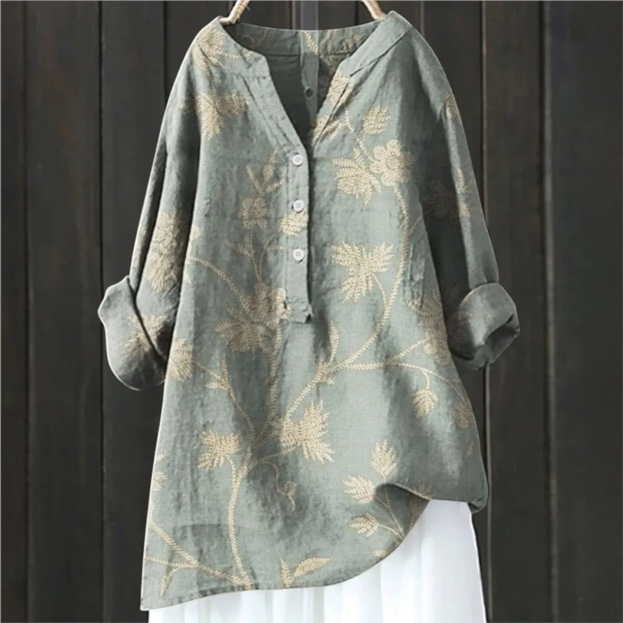 Blumenbluse Mit V-Ausschnitt | Lange Ärmel