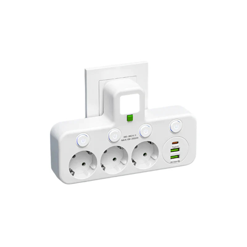VOLTRIQ ProLine Steckdose mit mehreren Anschlüssen, USB Type-C und Überspannungsschutz