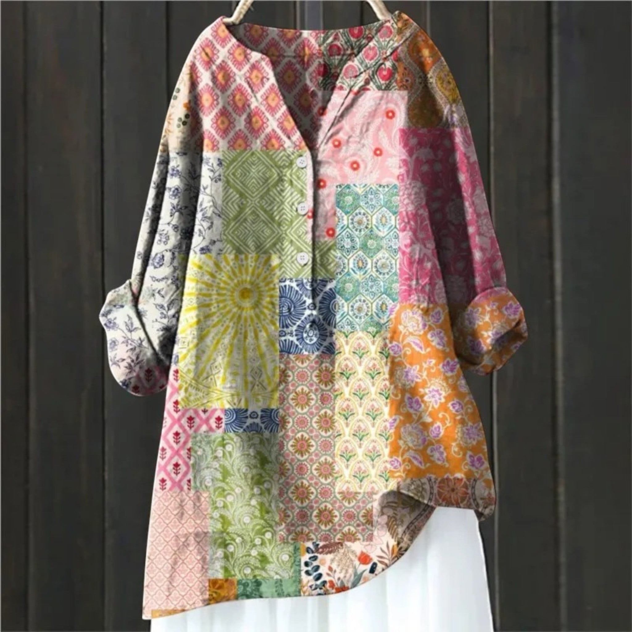 Blumenbluse Mit V-Ausschnitt | Lange Ärmel