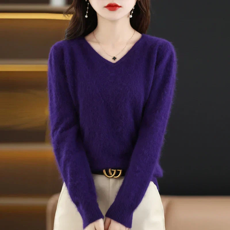 LunaWeave Pure Cashmere V-Ausschnitt Pullover mit Slim Fit für Frauen