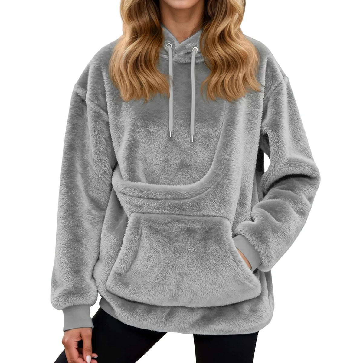Oversized Fleece Hoodie mit Kängurutasche – Warme Damenjacke für Zuhause
