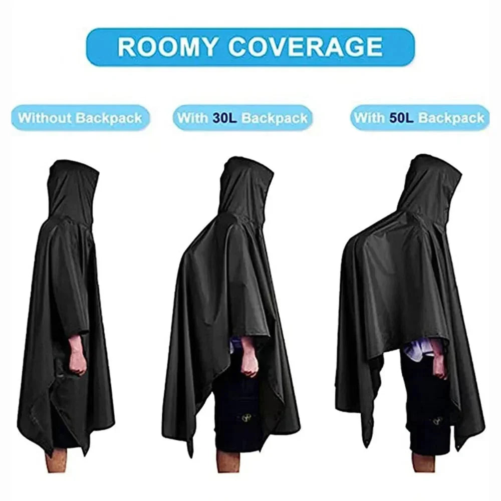 3 in 1 Outdoor Militär Regenmantel - Mit Kapuze wasserdichter Regenponcho mit Ärmeln, Motorrad-Regenabdeckung, ideal für Camping, Wandern und Reisen