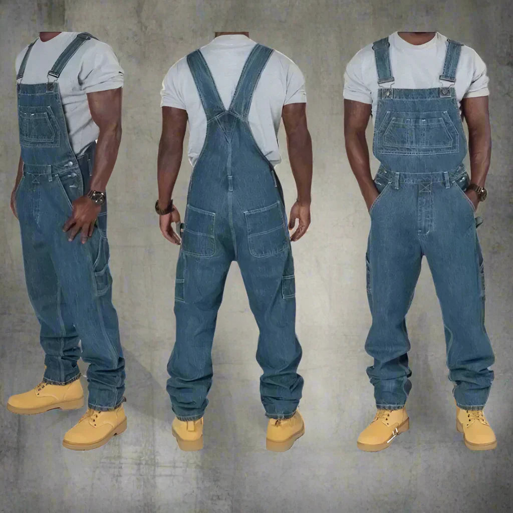 UrbanDenim Herren Splice Denim Overall – Bequemer Slim Fit Jeans Overall