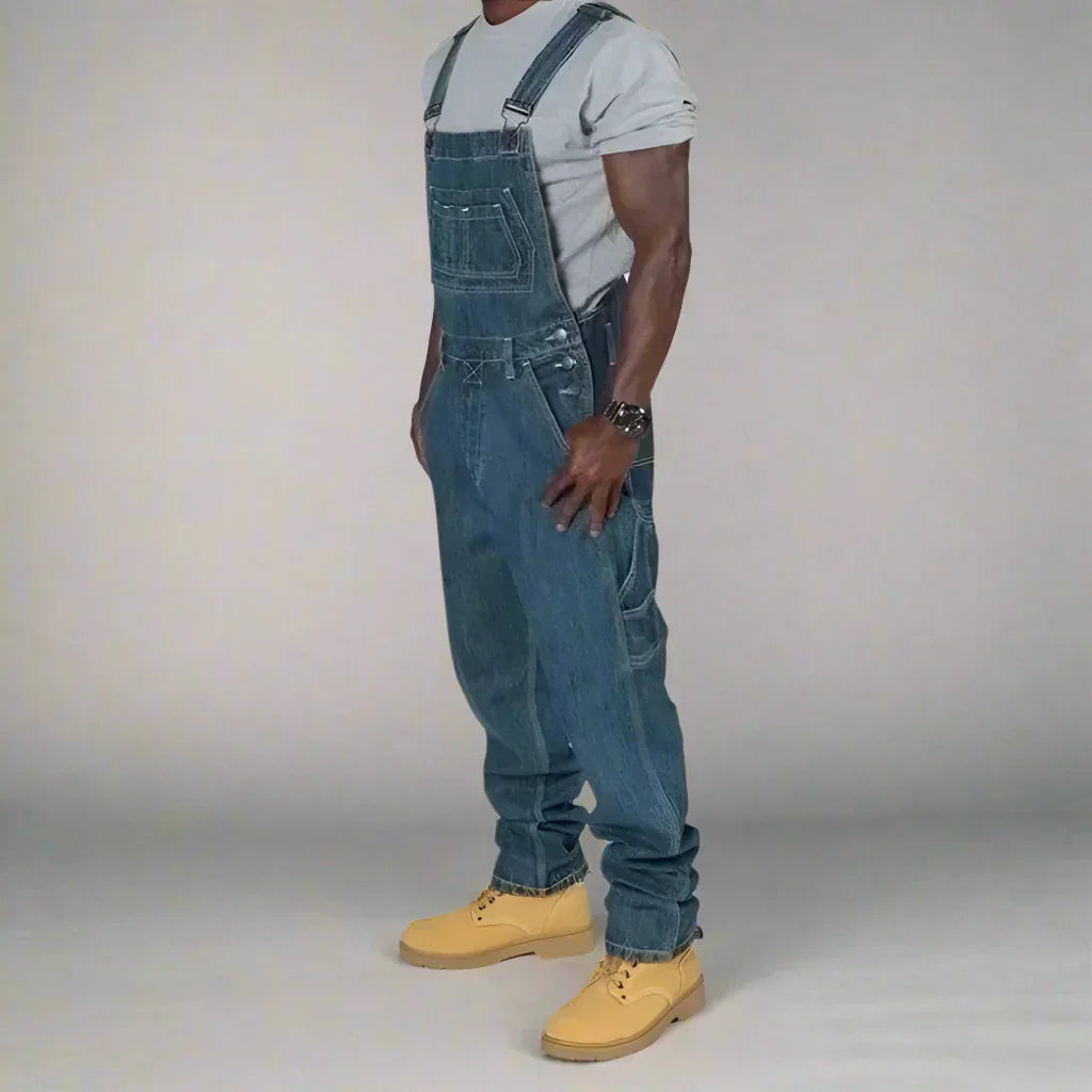 UrbanDenim Herren Splice Denim Overall – Bequemer Slim Fit Jeans Overall