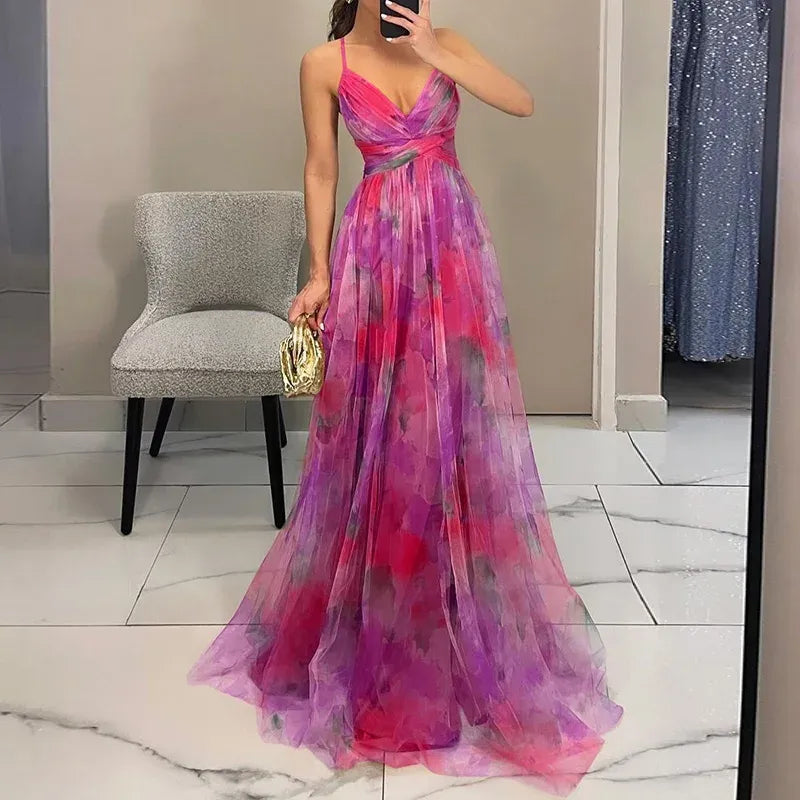 Lange Blumenmusterkleid mit Verstellbaren Trägern für Frauen | Ideal für den Sommer und besondere Anlässe