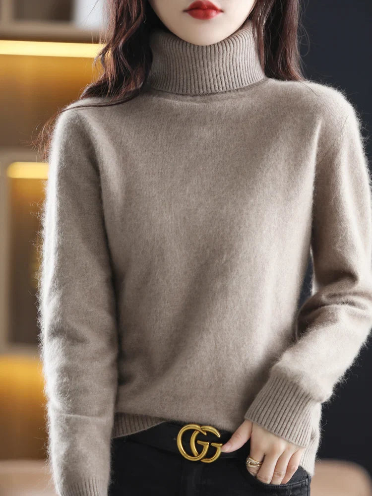 Damen 100 Prozent Kaschmir Rollkragenpullover Warm Slim Fit Strick in 23 Farben